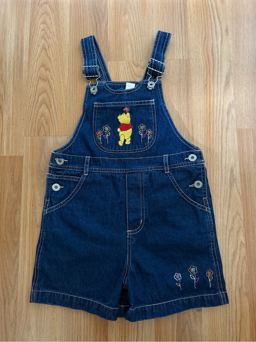 Vintage kids y2k Denim Short Overalls pooh Embroidery size large